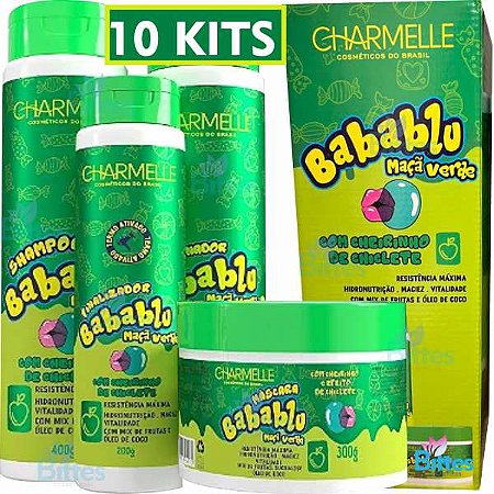 10 KIT BABABLU MAÇÃ VERDE CHARMELLE COSMÉTICOS COM CHEIRINHO DE CHICLETE MACIEZ ATACADO