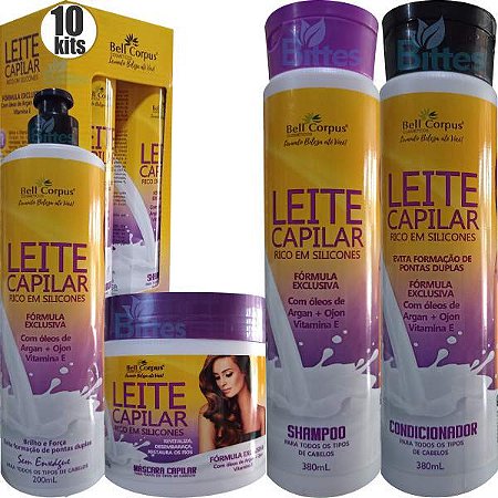 10 KIT LEITE CAPILAR BELL CORPUS COSMÉTICOS RICO EM SILICONES RESTAURA OS FIOS ATACADO