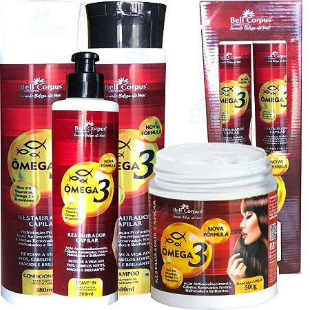 KIT CAPILAR ÔMEGA 3 BELL CORPUS COSMÉTICOS RESTAURAÇÃO E HIDRATAÇÃO