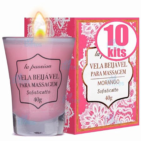 10 VELA BEIJÁVEL MORANGO SOFISTICATTO COSMÉTICOS MASSAGEM CORPORAL ATACADO