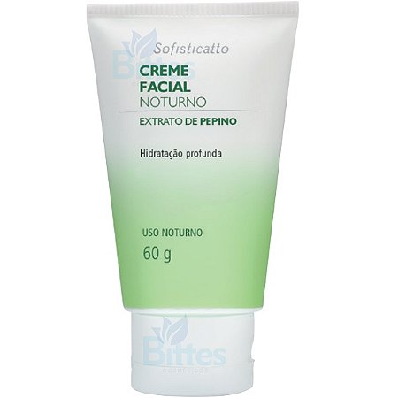 CREME FACIAL SOFISTICATTO COSMÉTICOS COM EXTRATO DE PEPINO USO NOTURNO
