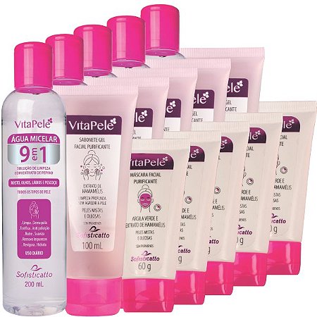 5 KIT FACIAL VITA PELE  SOFISTICATTO COSMÉTICOS ROTINA DE SKINCARE PELE OLEOSA ATACADO