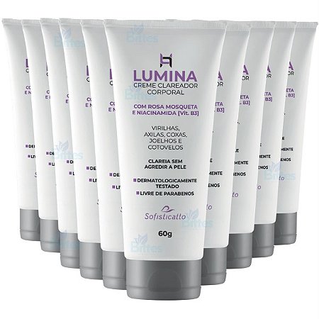 10 CREME CLAREADOR CORPORAL LUMINA SOFISTICATTO COSMÉTICOS CLAREIA SEM AGREDIR ATACADO