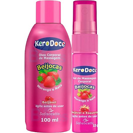 KIT SEXSHOP BEIJOCAS SOFISTICATTO COSMÉTICOS MORANGO E NATA BEIJÁVEL