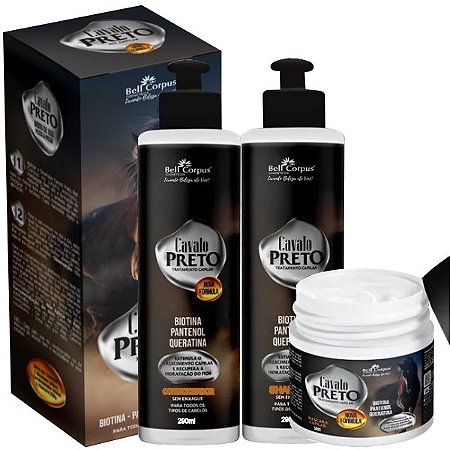 KIT CAVALO PRETO BELL CORPUS 3X1 CRESCIMENTO E FORÇA COM BIOTINA
