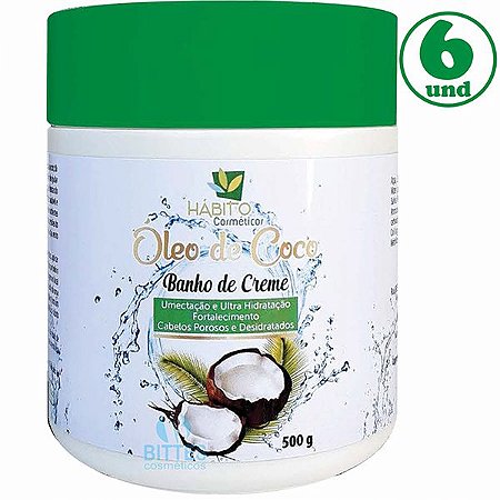 6 Banho de Creme Óleo de Coco Hábito Cosméticos﻿ Hidratação Atacado