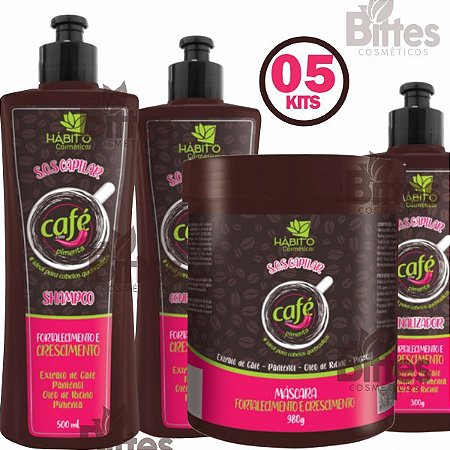 5 Kit S.O.S Café Hábito Cosméticos Fortalecimento Capilar Atacado