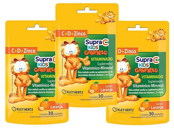 Leve 3, Pague 2 - Supra C Kids Garfield Vitamina C + Zinco + Vitamina D Sabor Laranja 30 Unidades