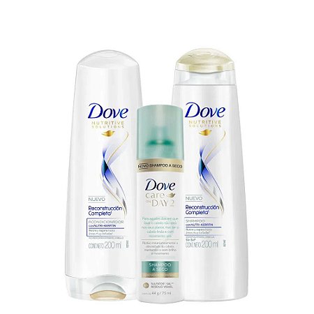Kit Dove Reconstrução Completa Shampoo Dove 200ml + Condicionador 200ml + Shampoo a Seco Care On Day 2 75ml