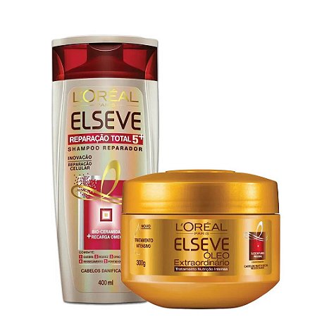 Kit Elseve Shampoo Reparação Total 5 400ml + Creme de Tratamento Óleo Extraordinário 300g