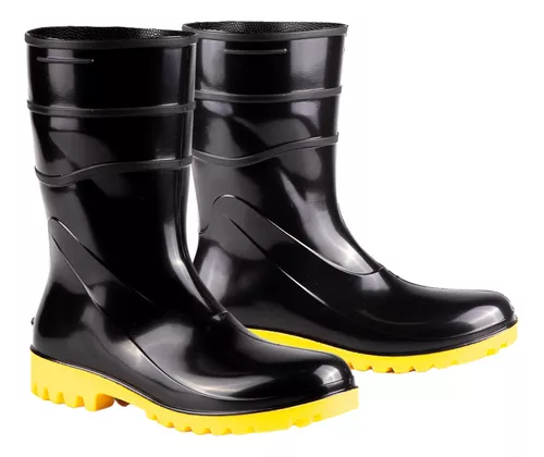 Bota PVC cano/médio sem forro Bracol Preta com solado Amarela CA 37456
