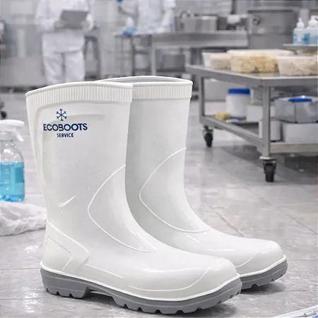 Bota de Pu Ecoboots Service Branco e Gelo Baixas Temperaturas, Antiderrapante e Ultra Resistente CA 38589