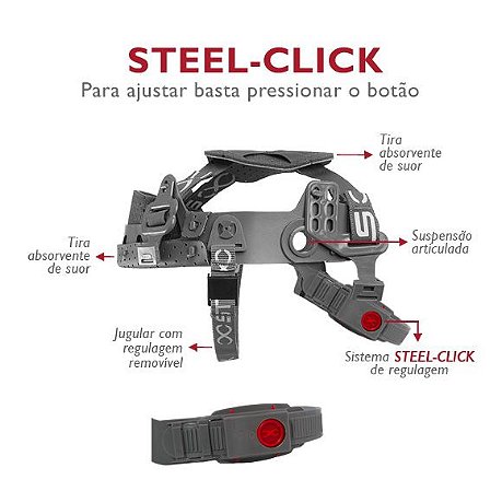 Carneira com Jugular p/ capacete Steel-Click Steelflex