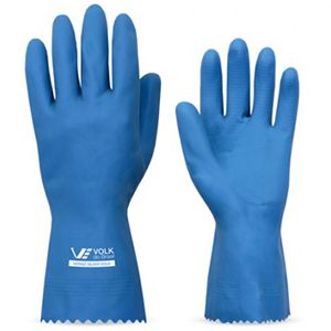 Luva reuso Latex Verniz Silver Azul Volk CA 16312