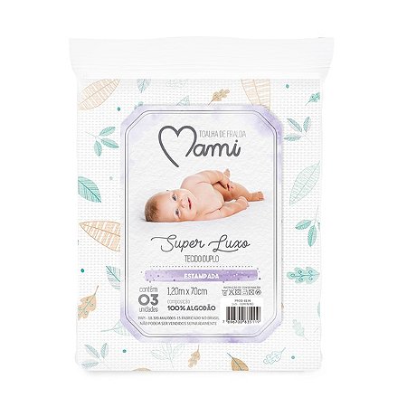 Toalha Fralda Super Luxo Tecido Duplo Estamp. 100%Alg. 120x70cm 0226 Mami Papi