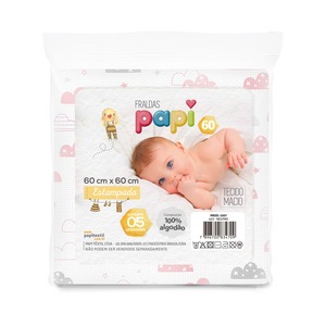 Fralda Estampada 100%Alg. 60x60cm 5un. 1507 - Papi