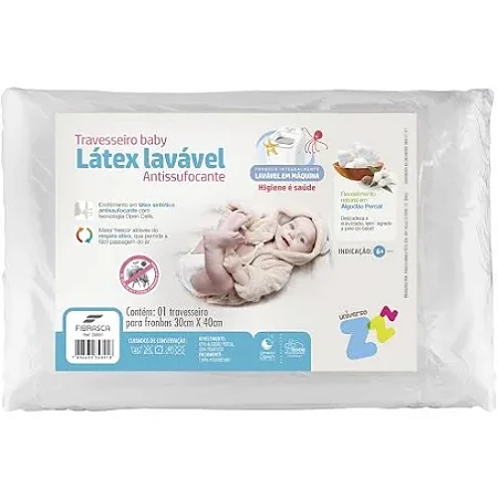 Travesseiro Látex Lavável Antissufocante 30x40cm 4891 - Fibrasca