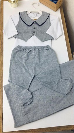 Saida de Maternidade Body Colete Calça e Manta Cinza mescla 0390 - Bilu Teteia