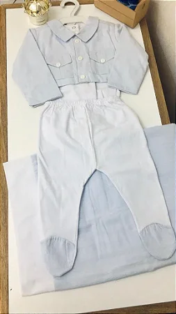 Saida de Maternidade Body Colete Calça e Manta Azul claro 0392 - Bilu Teteia