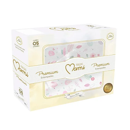 Fralda Premium Com Bainha Estampada 75 x 75 cm 100% Alg. 0753 - Mami Papi