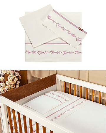 Jogo de Lençol de Berço Le Jardim 3 Pçs 100% Alg. E24127 Batistela