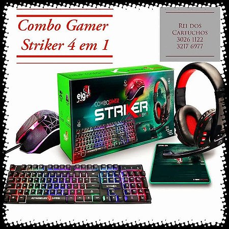COMBO 4 EM 1 – HEADSET + MOUSE + TECLADO + MOUSEPAD - STRIKER - ELG