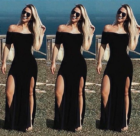 vestido longo com duas fendas na frente