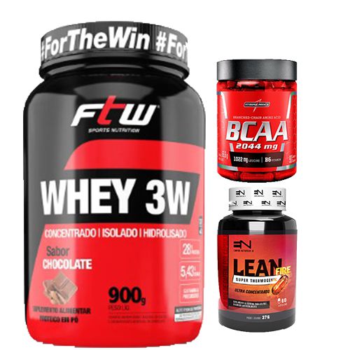 WHEY 3W 900G + LEAN FIRE 60CPS+ BCAA 2044MG INTEGRAL MEDICA
