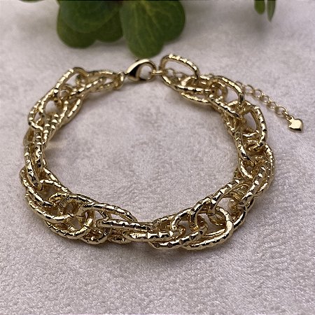 Pulseira Elos Martelados Semijoia Ouro
