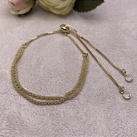 Pulseira Ajustável Torcida Dupla Semijoia Ouro