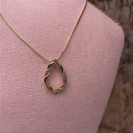 Colar Gota Torcida Semijoia Ouro