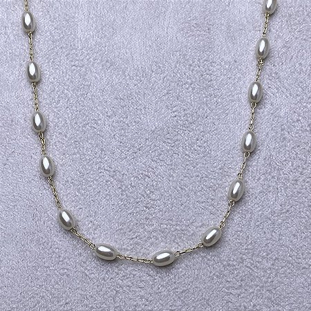 Colar Choker Pérolas Arroz Semijoia Ouro