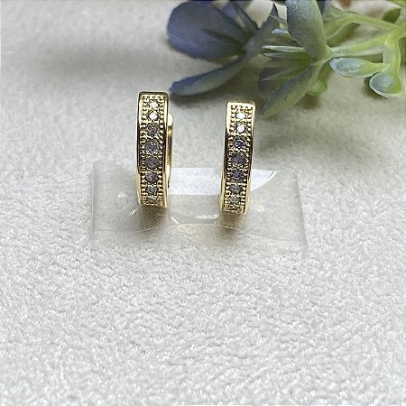 Brinco Argolinha 1 Fileira Zircônia Cristal Semijoia Ouro