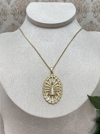 Colar Nossa Senhora com Moldura Semijoia Ouro