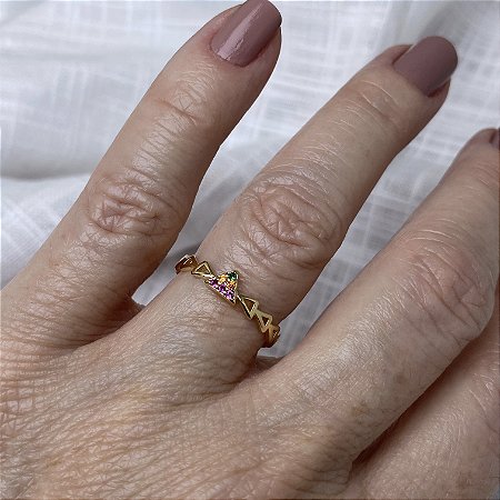 Anel Mini Triângulo Colorido Semijoia Ouro