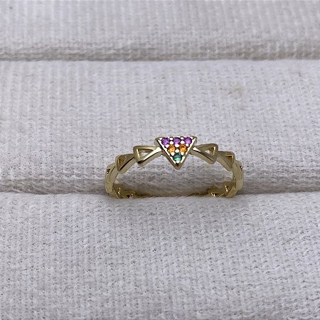 Anel Mini Triângulo Colorido Semijoia Ouro
