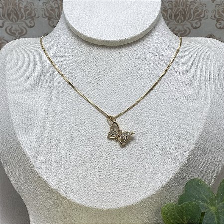 Colar Borboleta Flora Semijoia Ouro