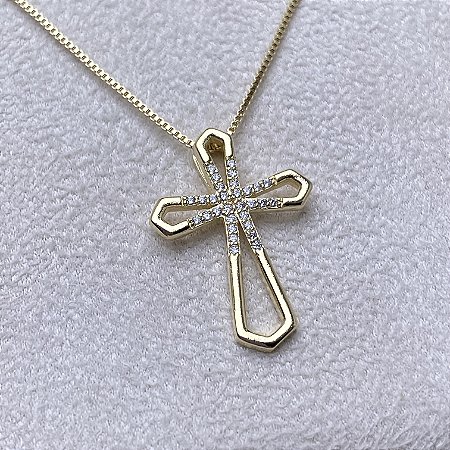 Colar Crucifixo Belo Semijoia Ouro