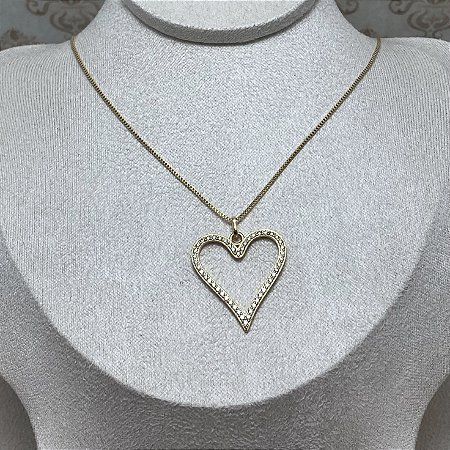 Colar Coração Vazado Grande Semijoia Ouro