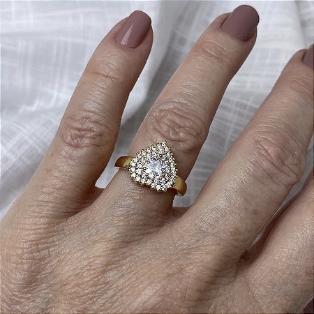 Anel Pavê de Coração Semijoia Ouro