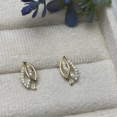 Brinco 3 Folhas Semijoia Ouro