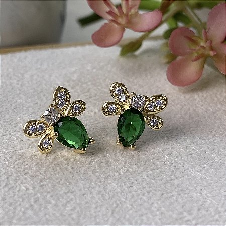 Brinco Abelhilha Green Semijoia Ouro