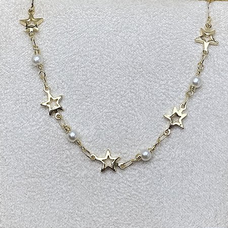 Pulseira Estrela e Pérola Semijoia Ouro