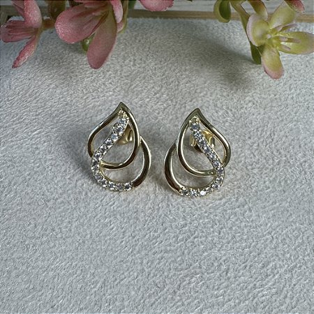 Brinco Gota Dupla Semijoia Ouro