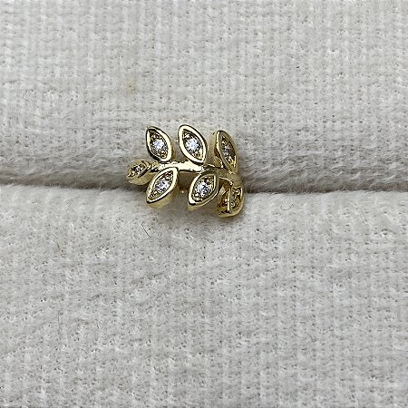 Brinco Falso Piercing Folhinha Crav Semijoia Ouro