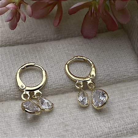 Brinco Argolinha 2 Gotas Semijoia Ouro