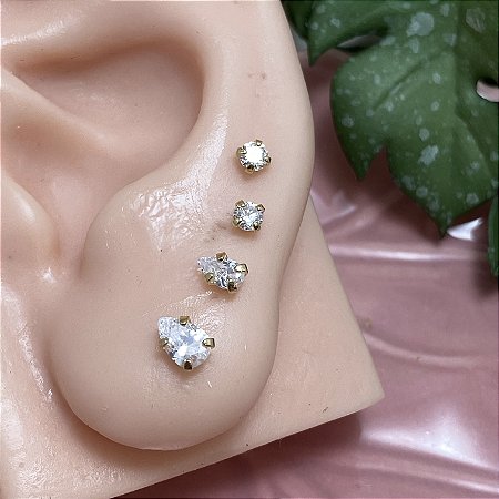 Brinco Segundo Furo Gotinha Zircônia Semijoia Ouro