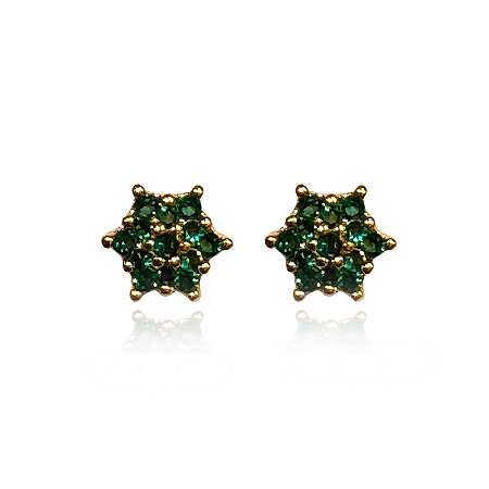 Brinco Segundo Furo Florzinha Esmeralda Semijoia Ouro