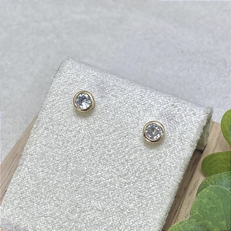 Conjunto Zircônia Redonda Semijoia Ouro