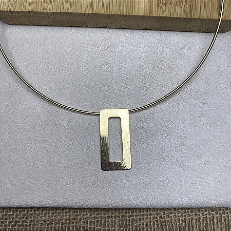 Colar Aro Pingente Retangular Semijoia Ouro